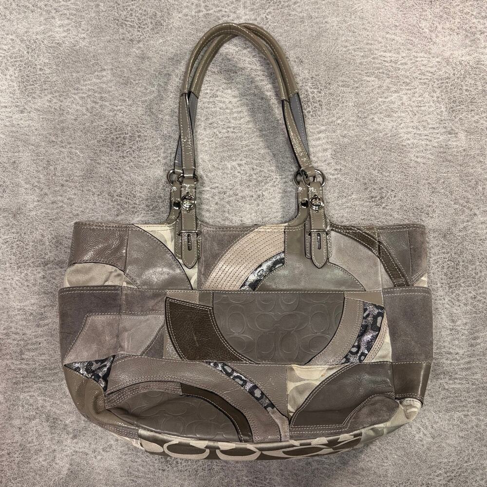 Coach Ocelot Gray Patchwork Suede Canvas Tote Bag